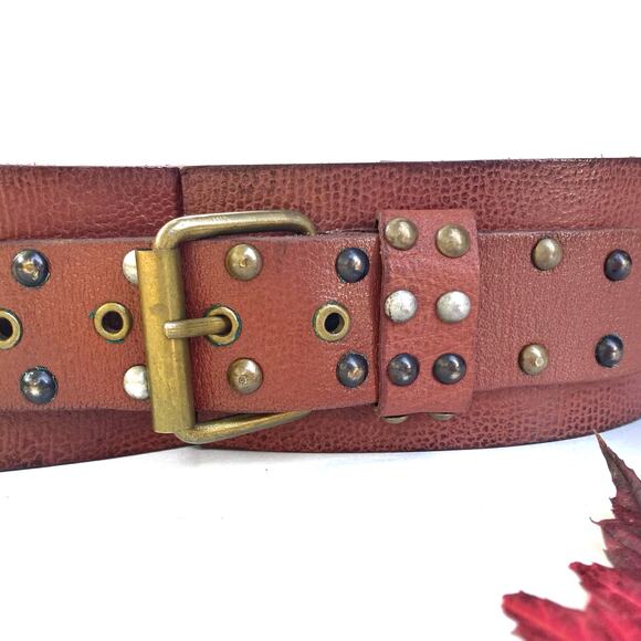 Heritage Studded Leather Belt in Tan by Linea Pelle | Vintage Y2K Fall Staple - Picture 5 of 13